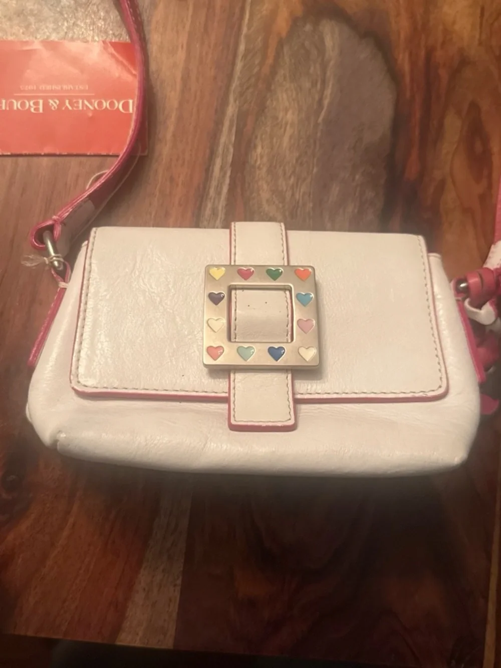 White Women’s Crossbody Bag with Multicolor Heart Accent